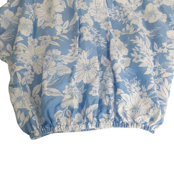 C&C California 100% Linen Maxi Skirt Set Blue Floral Crop Top Drop Shoulder Sz L - Picture 6 of 13